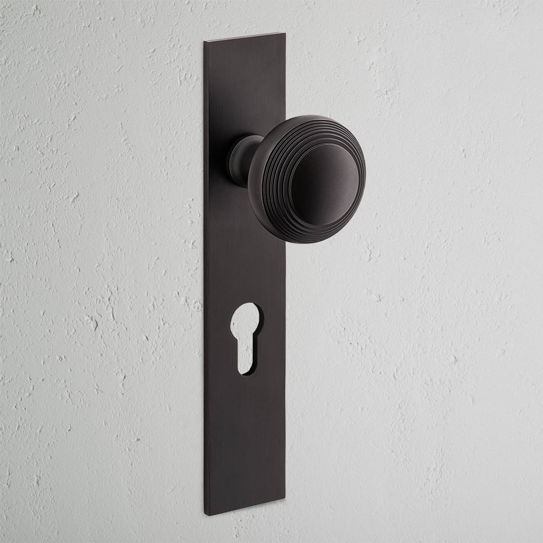 Poplar Long Plate Sprung Door Knob & Euro Lock - Bronze