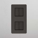 High-Capacity Double Vertical Rocker Switch in Bronze Black with 4 Positions on White Background