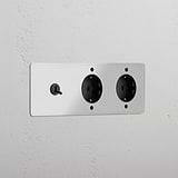 Triple Toggle & 2x Schuko Module Round - Clear Bronze Black 