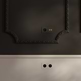 Round black Double 2x French/Belgian Type E Power Module socket on wall, paintable for seamless design integration.