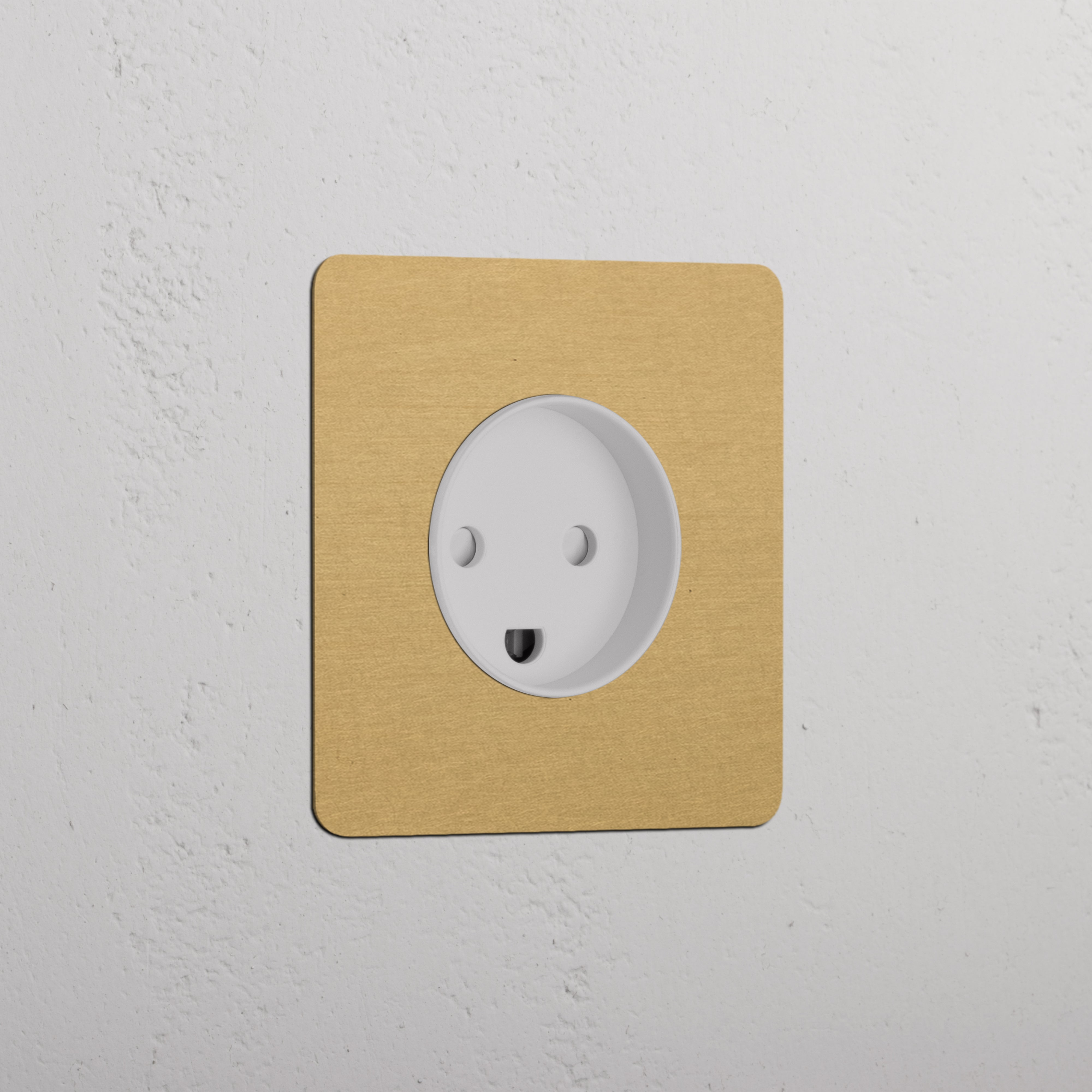 Single Danish Module Round - Antique Brass White socket with a wooden faceplate for a stylish, classic touch.