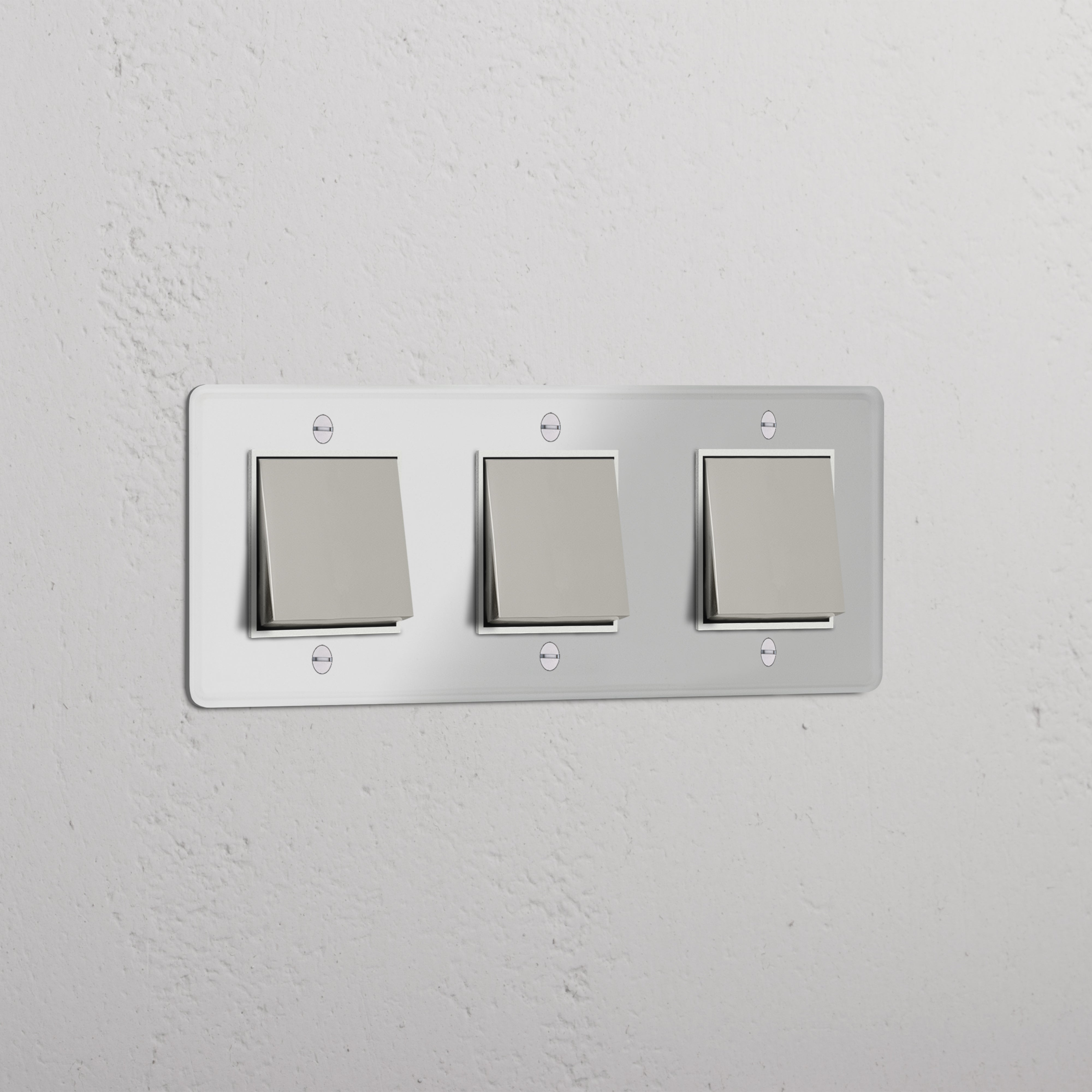 Triple Function Rocker Switch in Clear Polished Nickel White - Multi-control Lighting Accessory