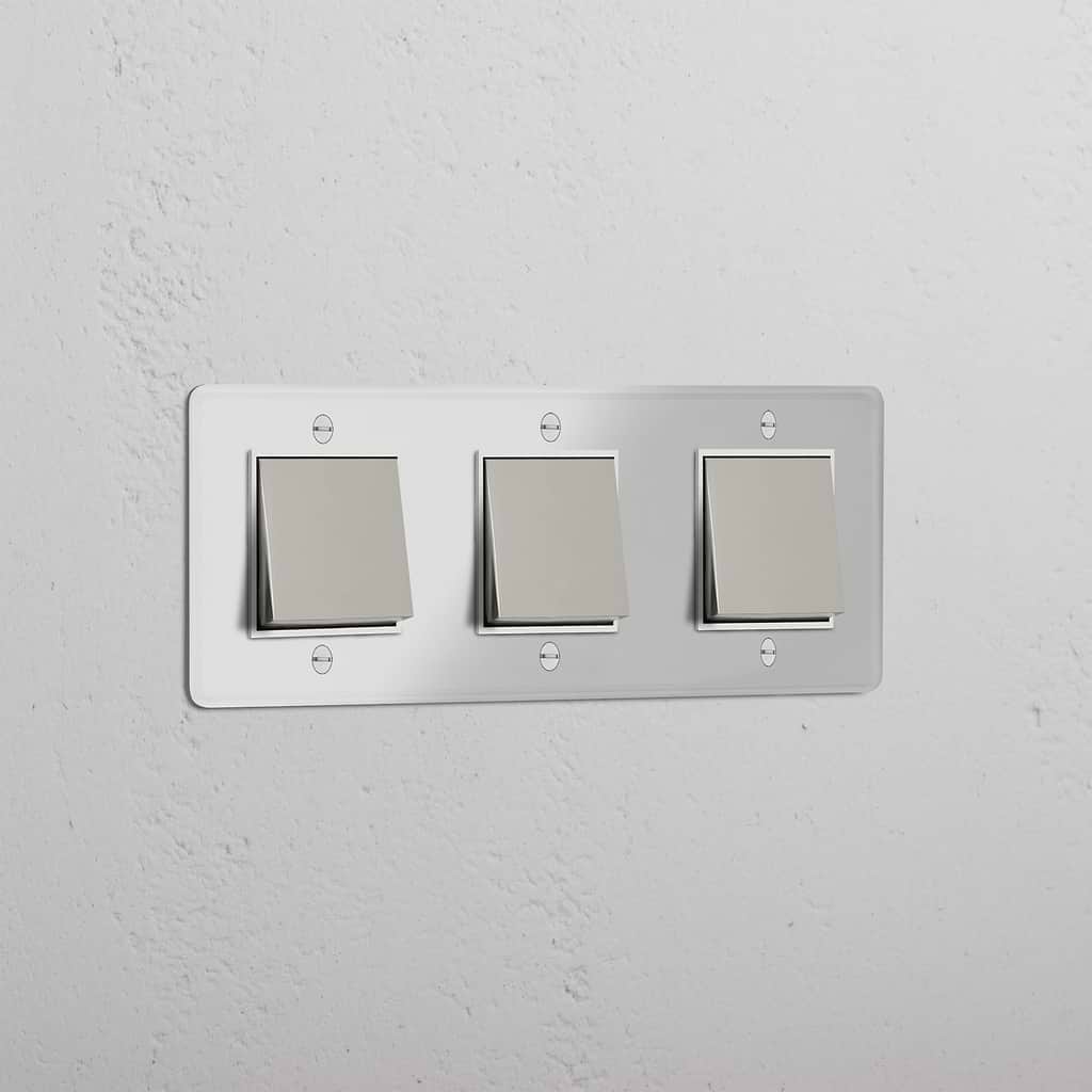 Triple Function Rocker Switch in Clear Polished Nickel White - Multi-control Lighting Accessory