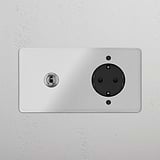 Double Toggle & Schuko Module Round - Clear Polished Nickel Black 