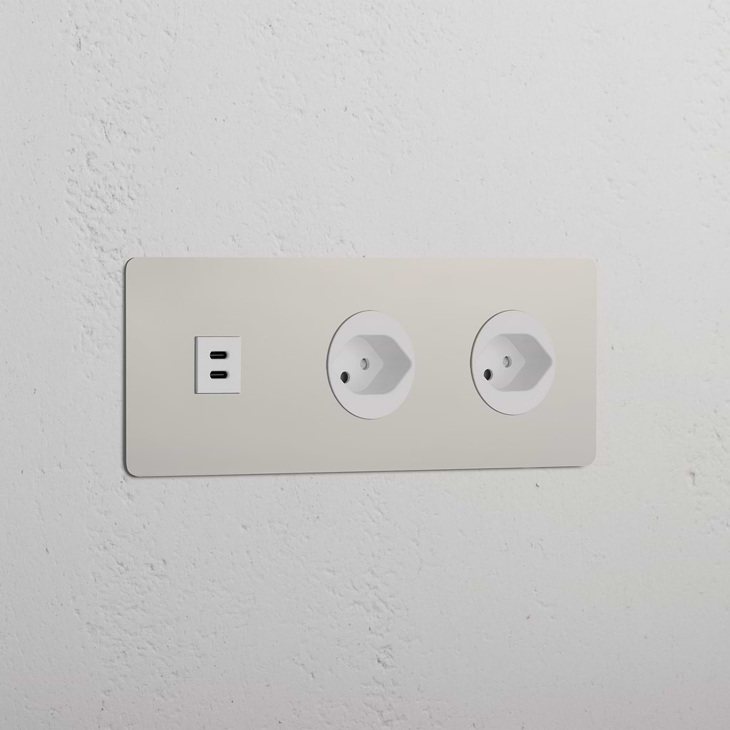 Triple USB 30W & 2x Swiss Module Round - Polished Nickel White