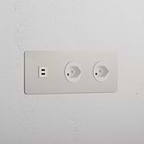 Triple USB 30W & 2x Swiss Module Round - Polished Nickel White