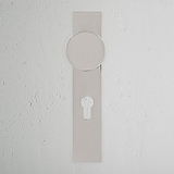 Onslow Long Plate Sprung Door Knob & Euro Lock Polished Nickel Finish on White Background Front Facing