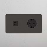 Double USB 30W & Schuko Module Round - Bronze Black