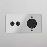 Double 2x Toggle & Schuko Module Round - Clear Bronze Black 