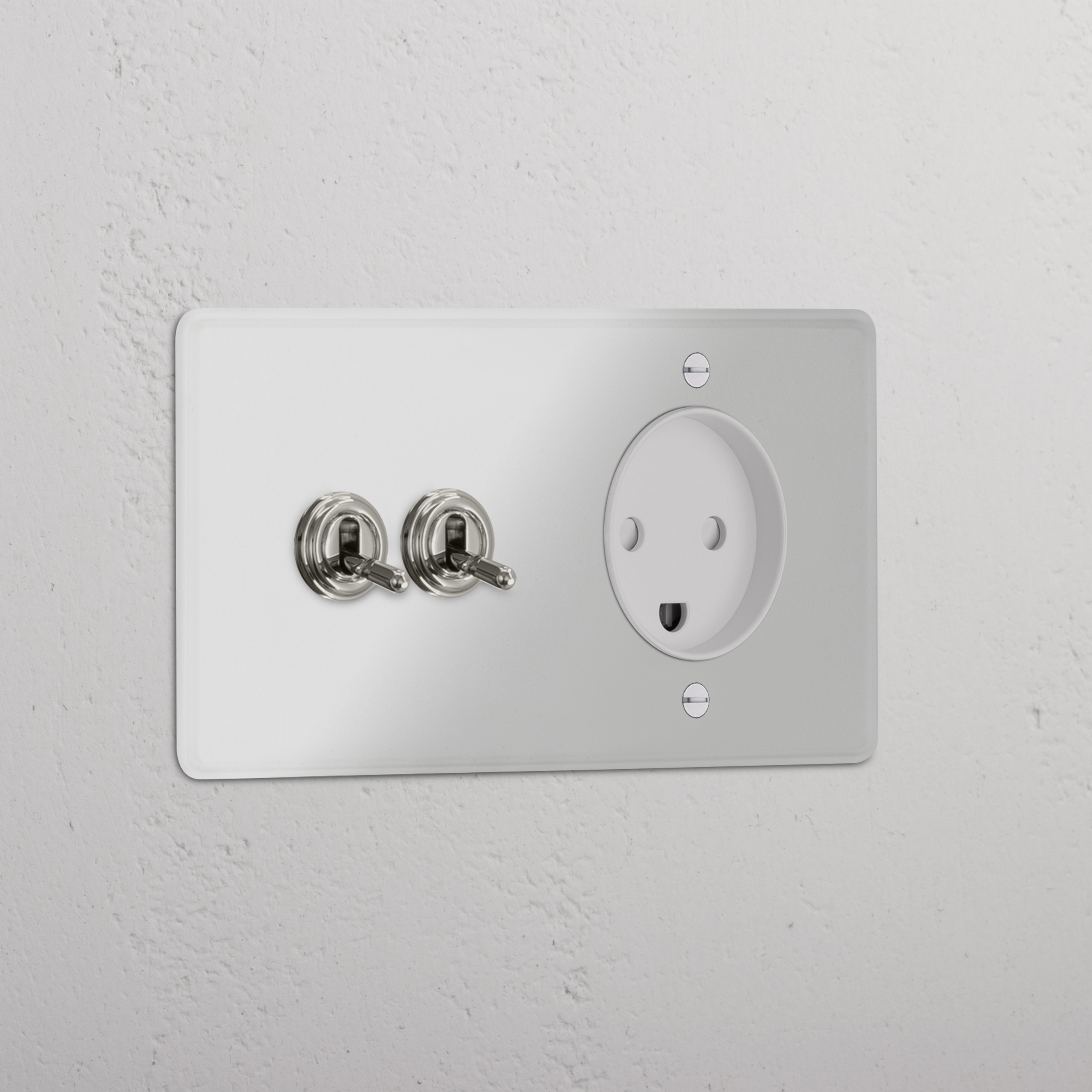 Double 2x Toggle & Danish Module Round - Clear Polished Nickel White 