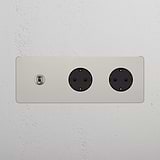 Triple Toggle & 2x Schuko Module Round - Polished Nickel Black  