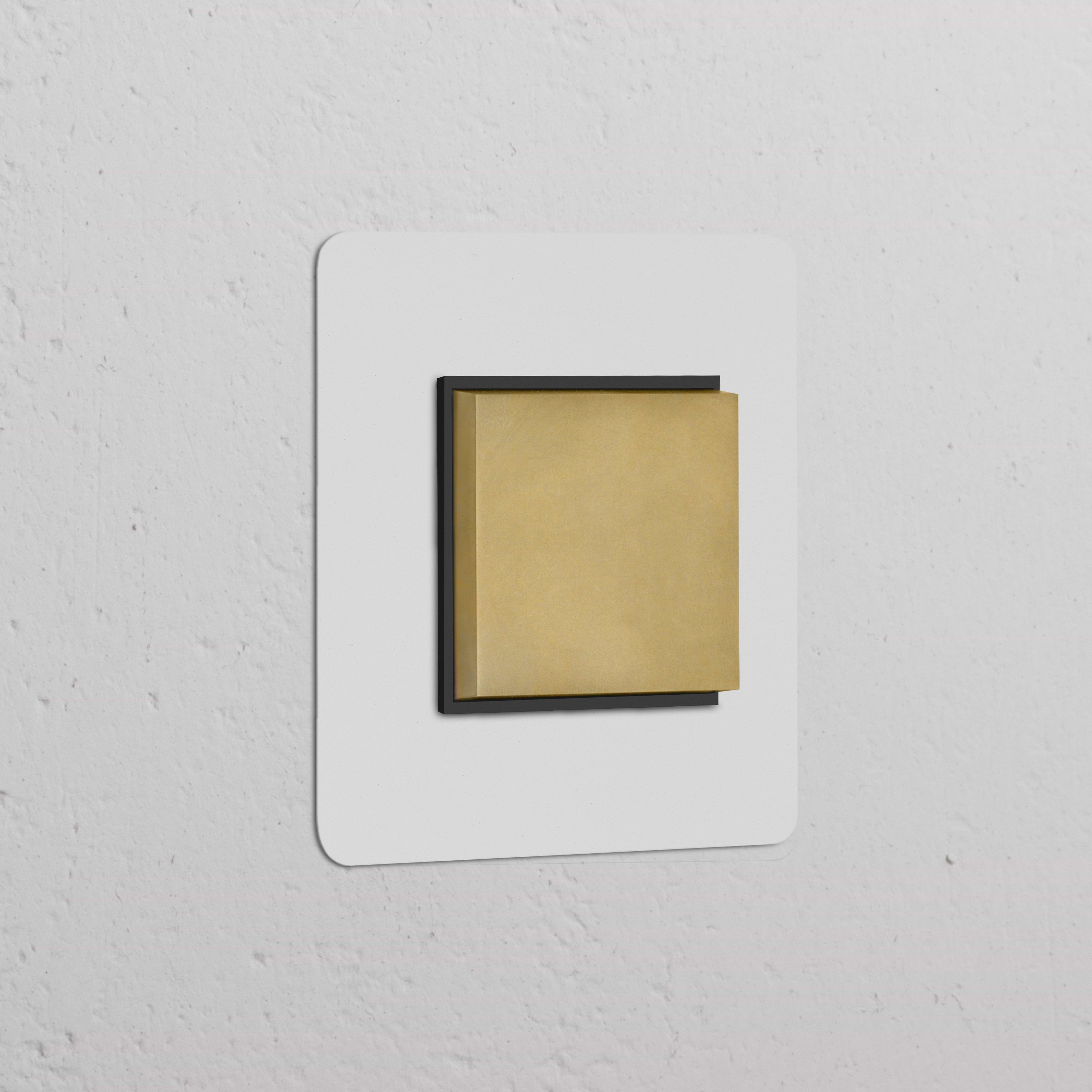 Single rocker switch in paintable antique brass black, suitable for switches & dimmers, on a textured white wall.