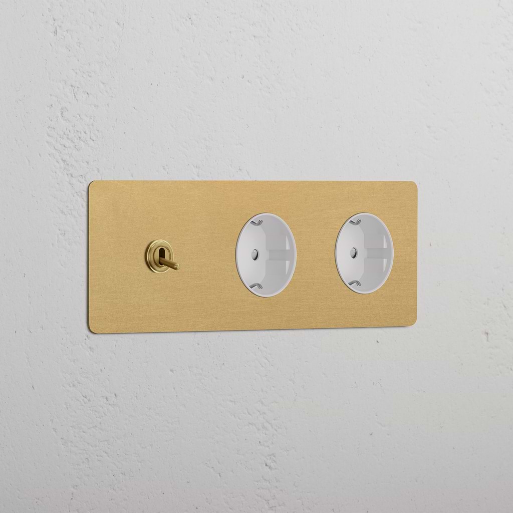 Triple Toggle & 2x Schuko Module Round - Antique Brass White 