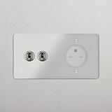 Double 2x Toggle & French Module Round - Clear Polished Nickel White 