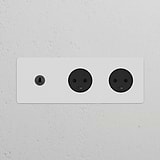 Triple Toggle Switch + 2x Danish Type K Power Module Round in Paintable Bronze Black for sockets and modules.