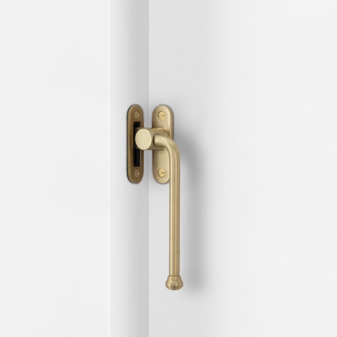 Right Southbank Internal Casement Window Handle Antique Brass Finish on White Background