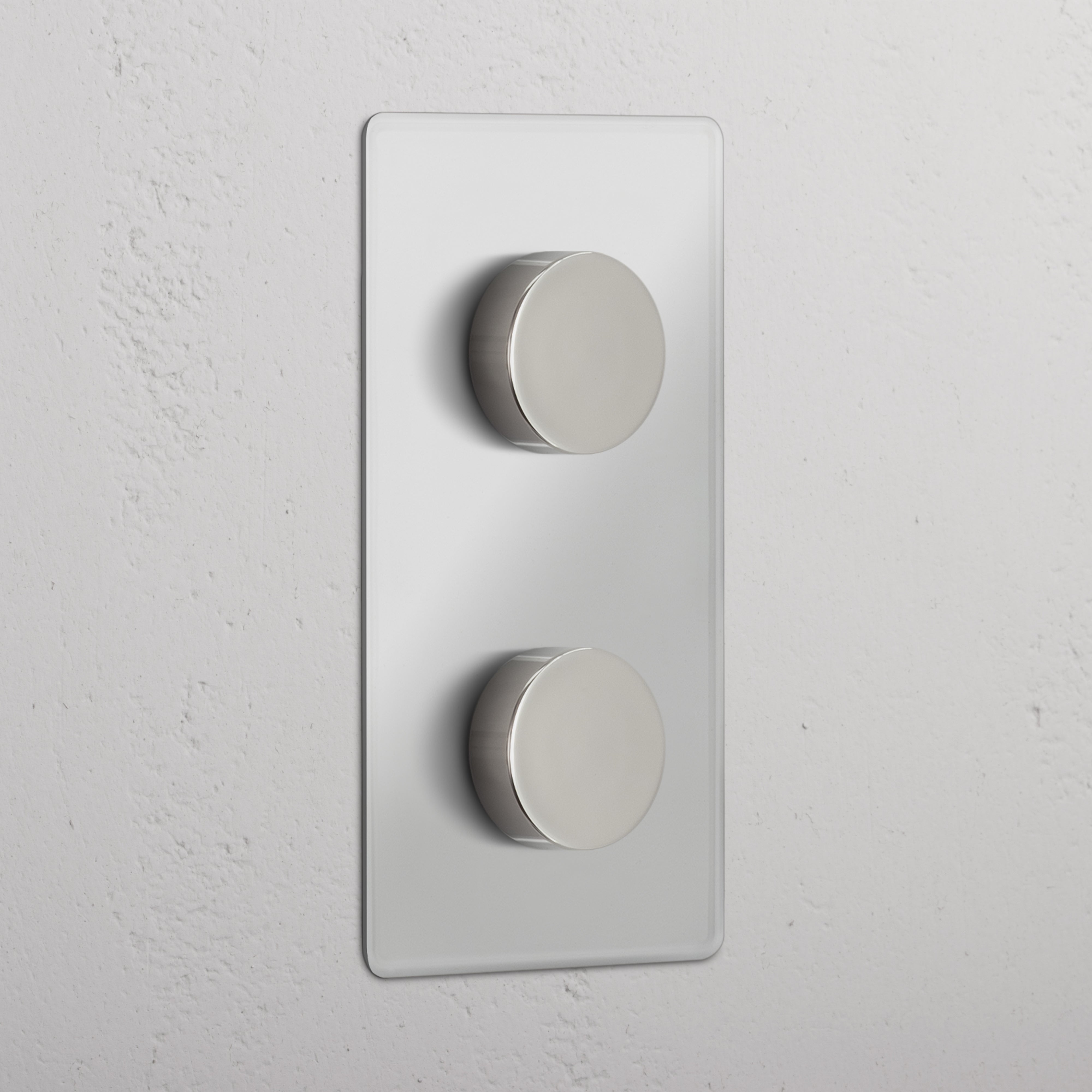 Optimized Vertical Double Dimmer Switch in Clear Polished Nickel - Adjustable Lighting Solution