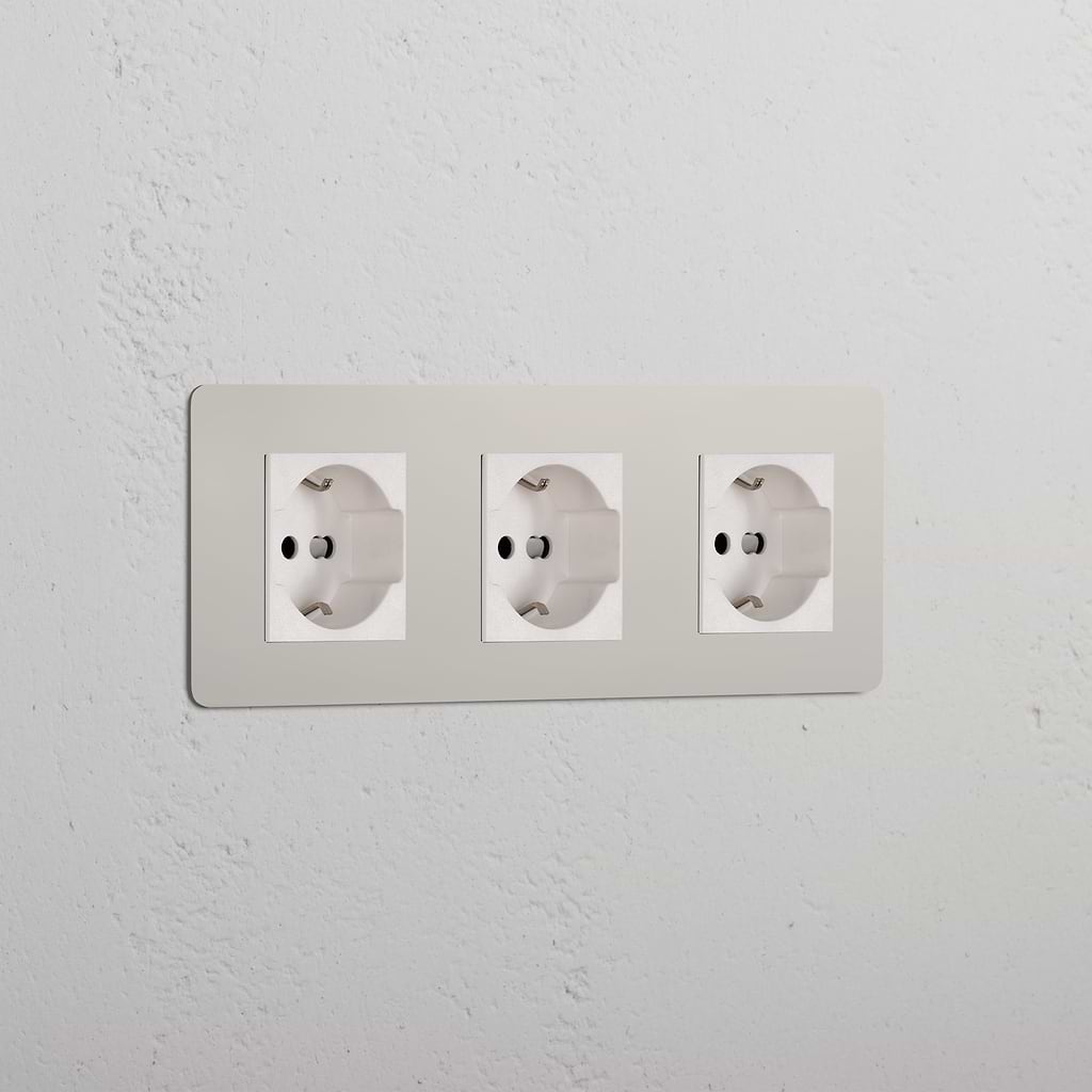 Triple 3x Schuko/Bipasso Module - Polished Nickel White