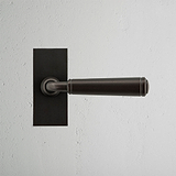 Digby Short Plate Sprung Door Handle Bronze Finish on White Background Front Facing