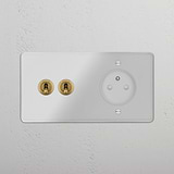 Double 2x Toggle & French Module Round - Clear Antique Brass White 