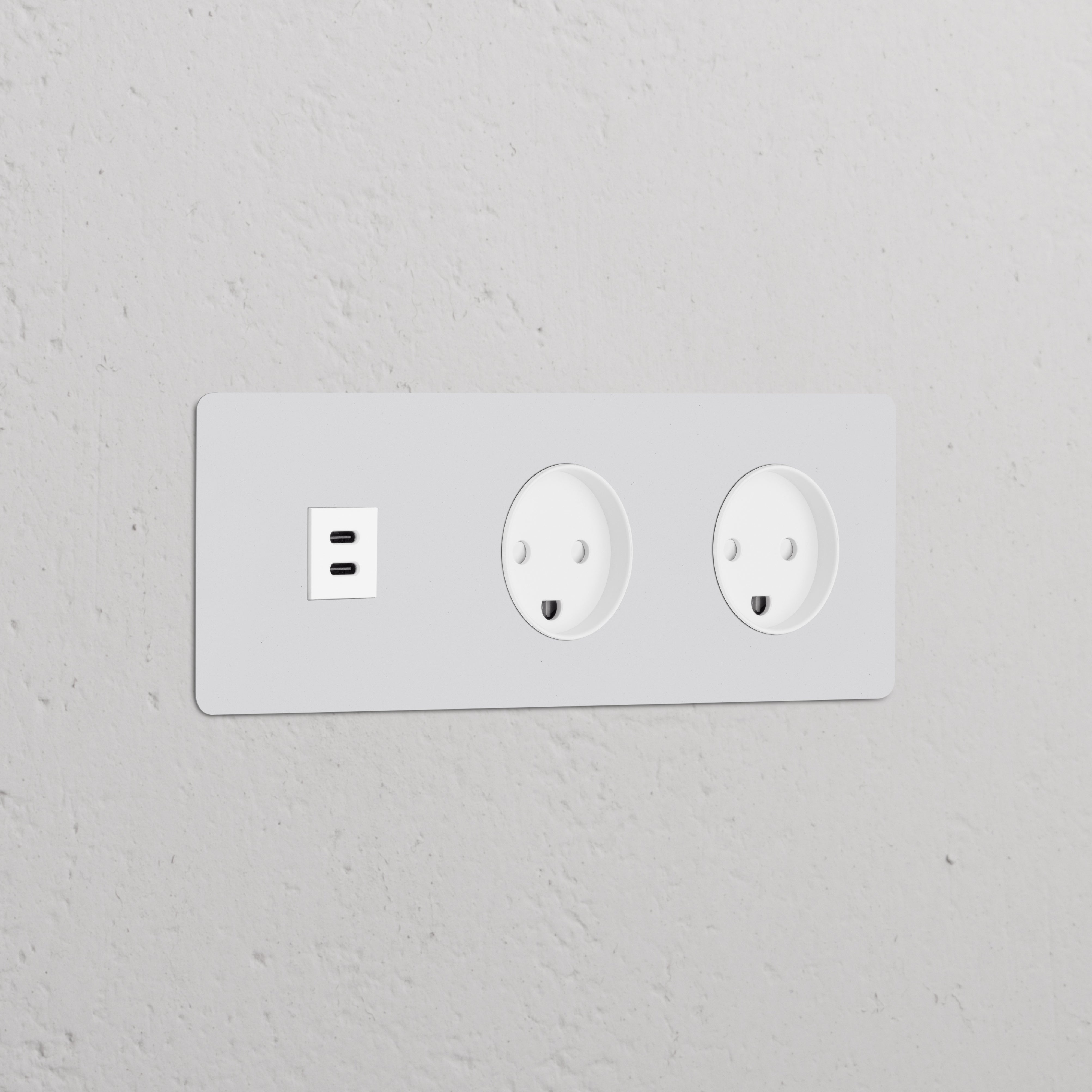 Triple USB 30W & Dual Danish Type K power module in round, paintable white for seamless integration.