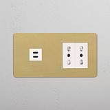 Double USB 30W & 2x Bipasso Module - Antique Brass White