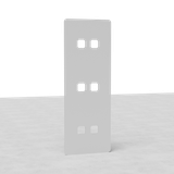 Triple 6x Vertical Switch Plate EU: Rectangular white paintable metal plate with six square switch holes.