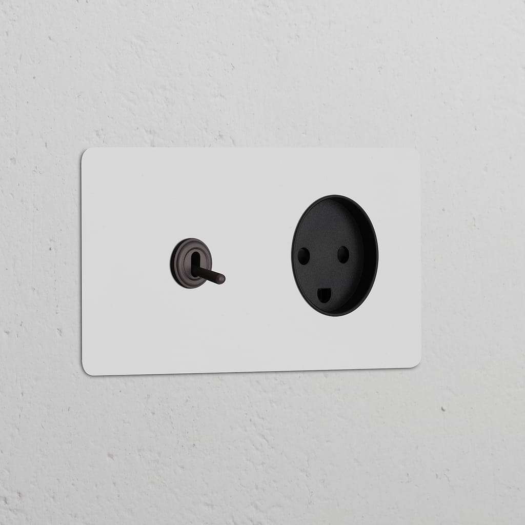 Double toggle switch and Danish Type K power module in paintable bronze black finish for double sockets & modules.