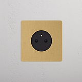 Single French Power Socket Round - Antique Brass Black