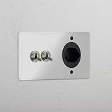 Double 2x Toggle & Swiss Module Round - Clear Polished Nickel Black 