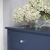 Polished Nickel Kilburn Furniture Knob on Blue Cupboard Furniture