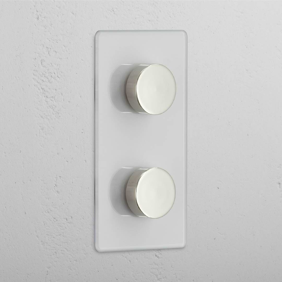 Double 2x Vertical Dimmer Switch - Clear Polished Nickel