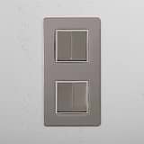 High Capacity Vertical Light Control Switch: Polished Nickel White Double 4x Vertical Rocker Switch on White Background
