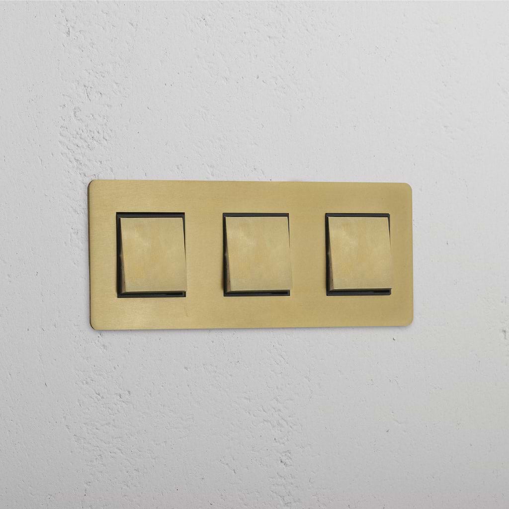 Triple Rocker Switch in Antique Brass Black with Three Positions
