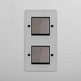 Comprehensive Vertical Four-Position Double Rocker Switch in Clear Polished Nickel Black - Innovative Light Control Tool on White Background