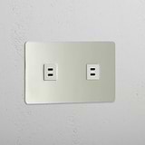 Dual High-Speed Charging Outlet: Polished Nickel White Double 2x USB Module