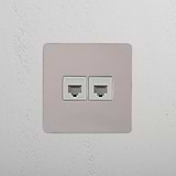 Dual Network Connectivity Accessory: Polished Nickel White Single 2x RJ45 Module on White Background