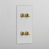 Double Vertical Toggle Switch in Clear Antique Brass with 4 Positions - Sophisticated Light Control Solution
