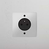 Prise de Courant Ronde Type E (Plaque Simple) - Transparent (Insert Noir)