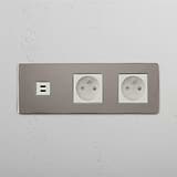 Triple USB & French Power Module in Polished Nickel White on White Background