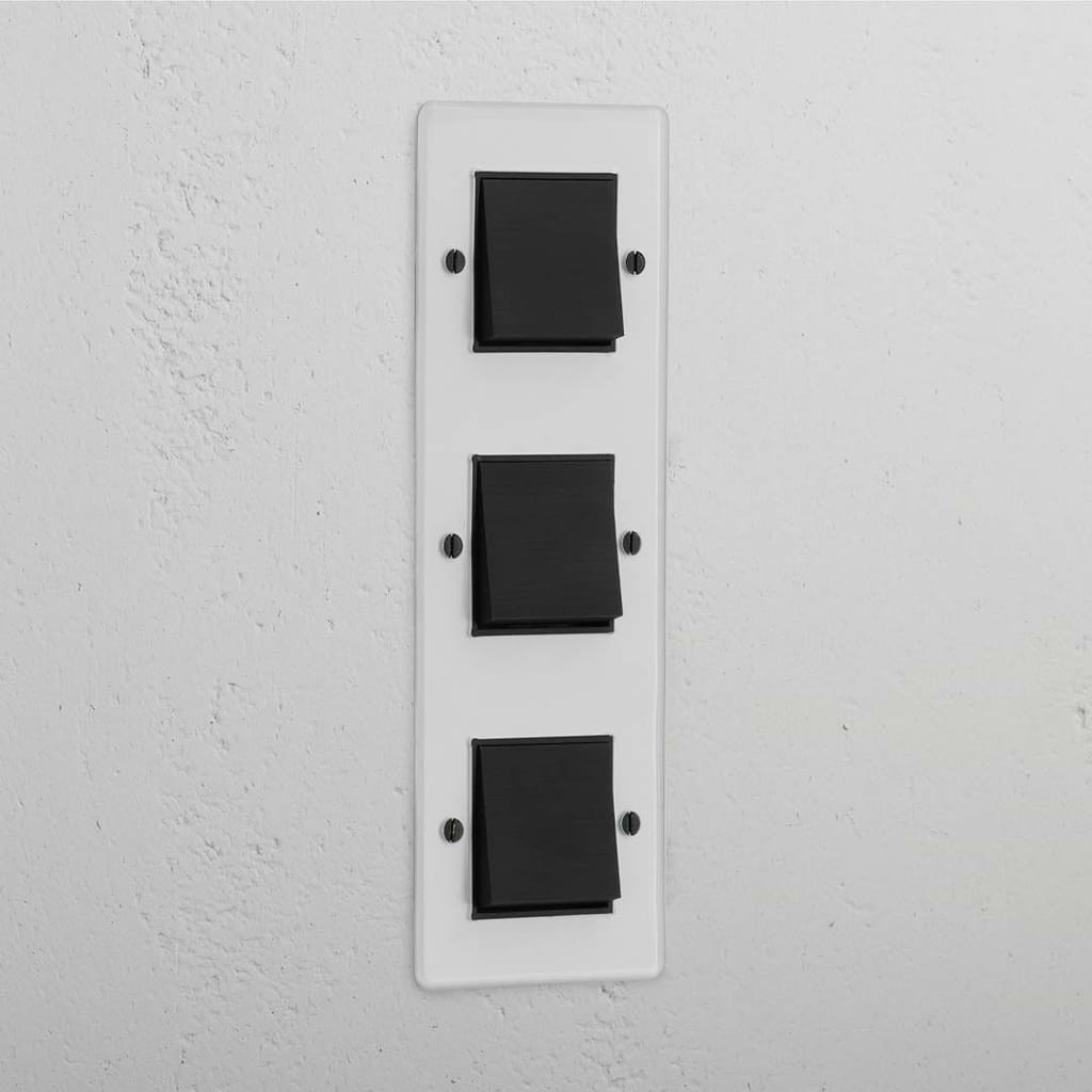 Vertical Triple Rocker Switch in Clear Bronze Black - Efficient Lighting Control Tool
