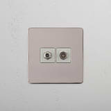 Single Satellite & TV Module in Polished Nickel White on White Background