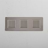 Six-Unit Rocker Switch in Polished Nickel White on White Background