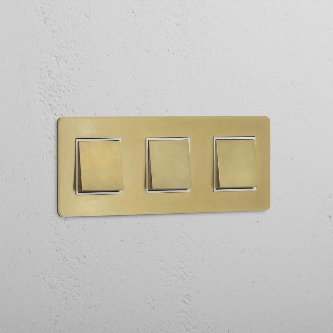 Triple Rocker Switch in Antique Brass White with 3 Positions - Seamless Operation