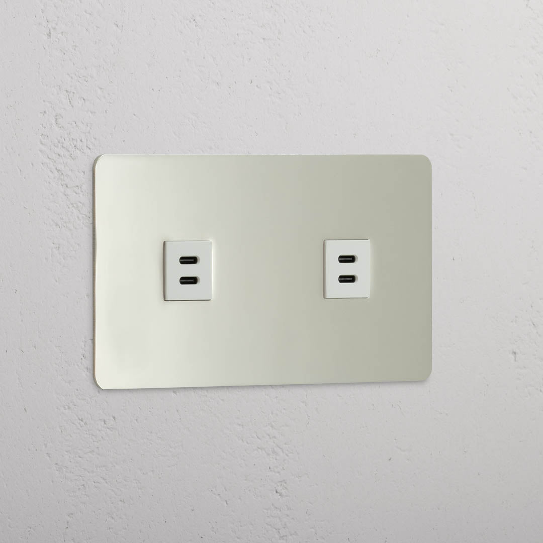 Dual High-Speed Charging Outlet: Polished Nickel White Double 2x USB Module