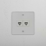 Double Port RJ45 Module in Clear White - Stable Network Connection Tool on White Background