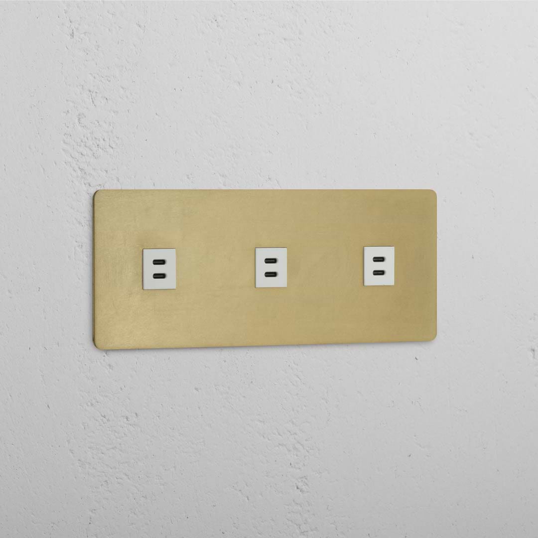 Triple USB Module in Antique Brass White - High Capacity Charging