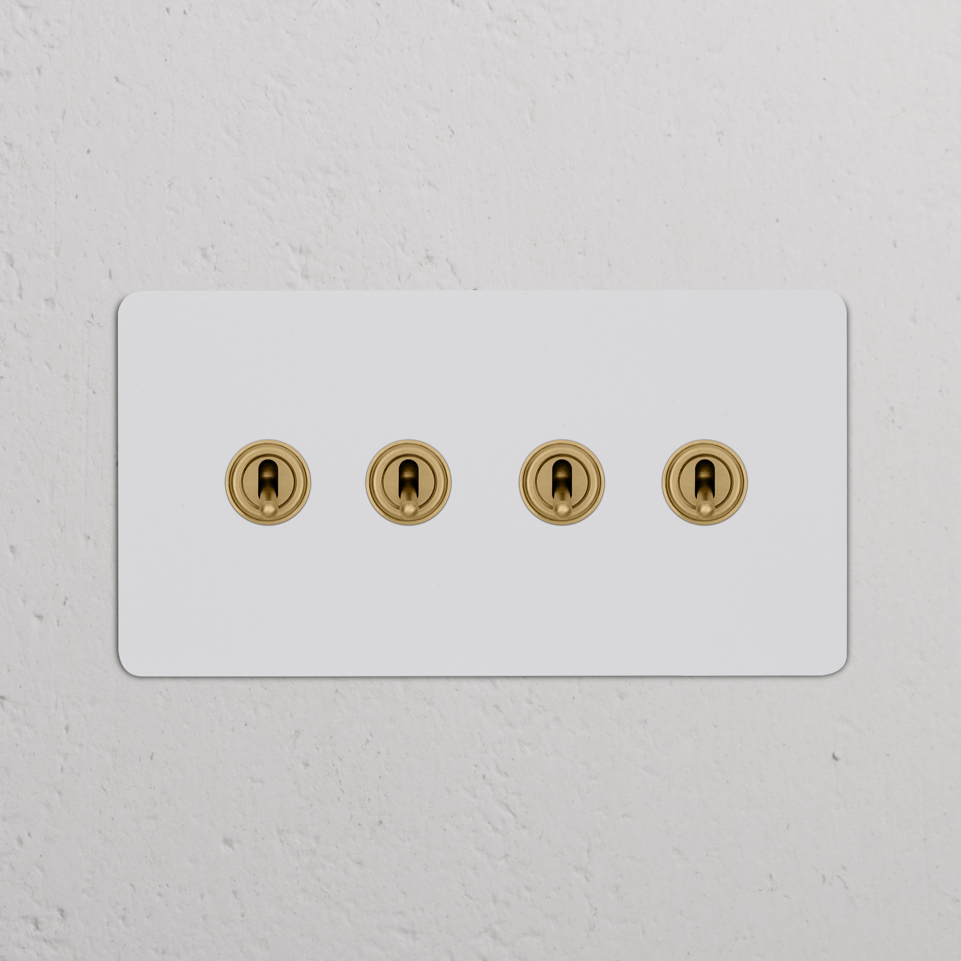 Plaque double en laiton ancien peignable avec quatre interrupteurs à levier VV pour variateurs.