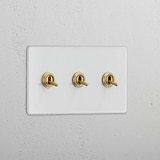 Clear Antique Brass Double Toggle Switch with 3 Positions - Efficient Light Management Solution