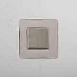 Single 2x Rocker Switch in Polished Nickel White on White Background